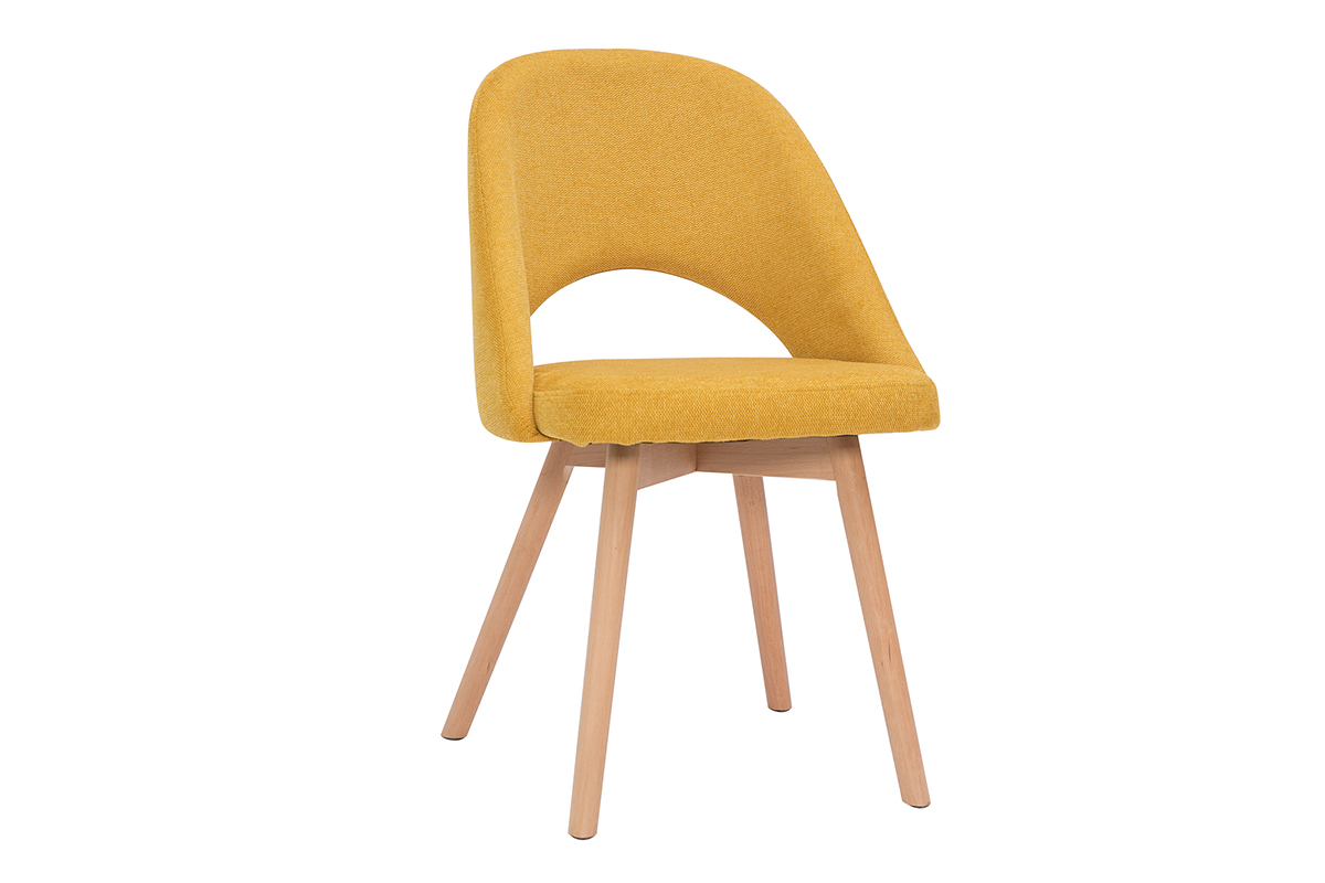 Chaises scandinaves en tissu effet velours textur jaune moutarde et bois clair (lot de 2) COSETTE