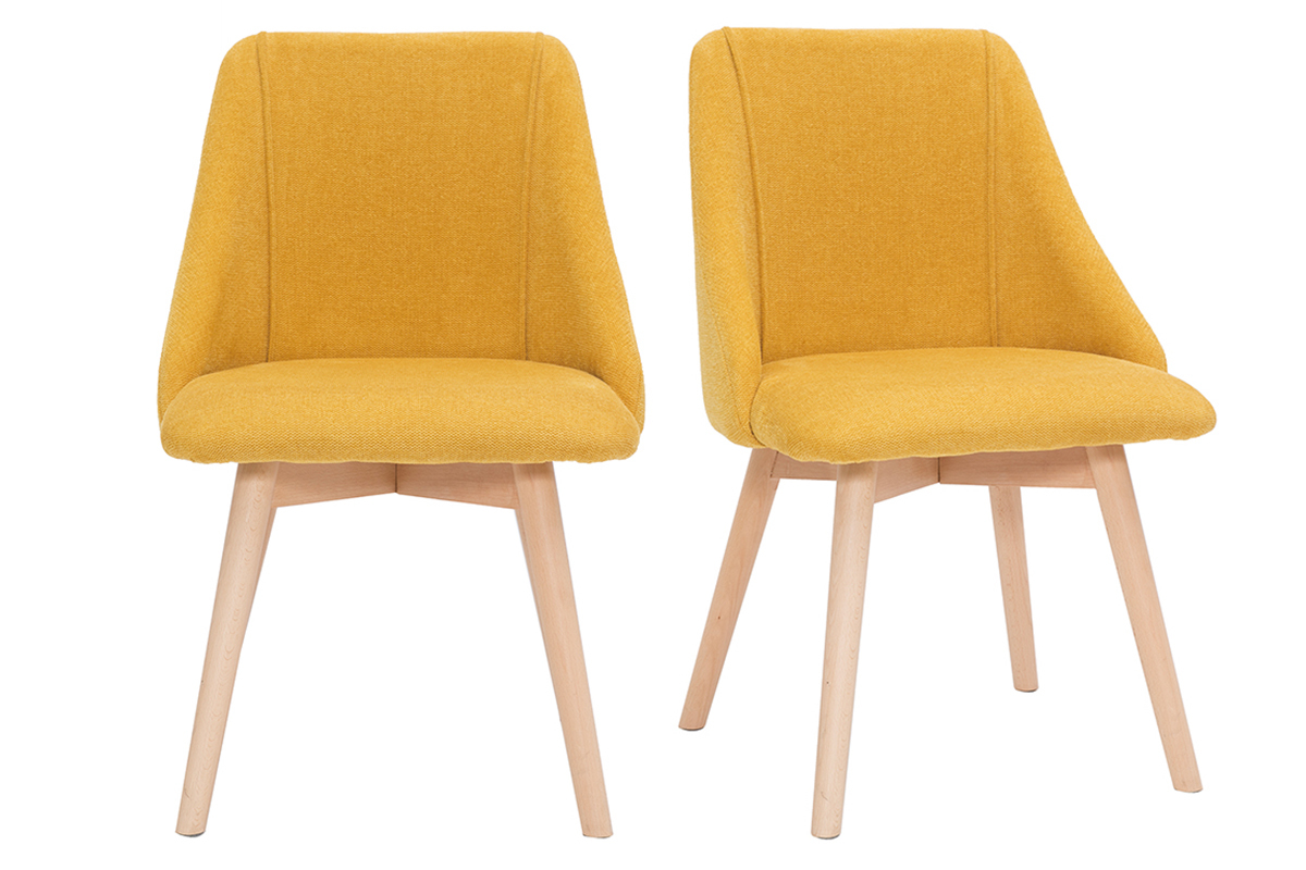 Chaises scandinaves en tissu effet velours textur jaune moutarde et bois clair (lot de 2) HIGGINS