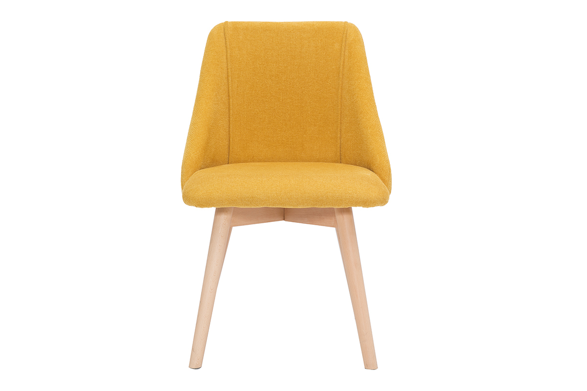 Chaises scandinaves en tissu effet velours textur jaune moutarde et bois clair (lot de 2) HIGGINS