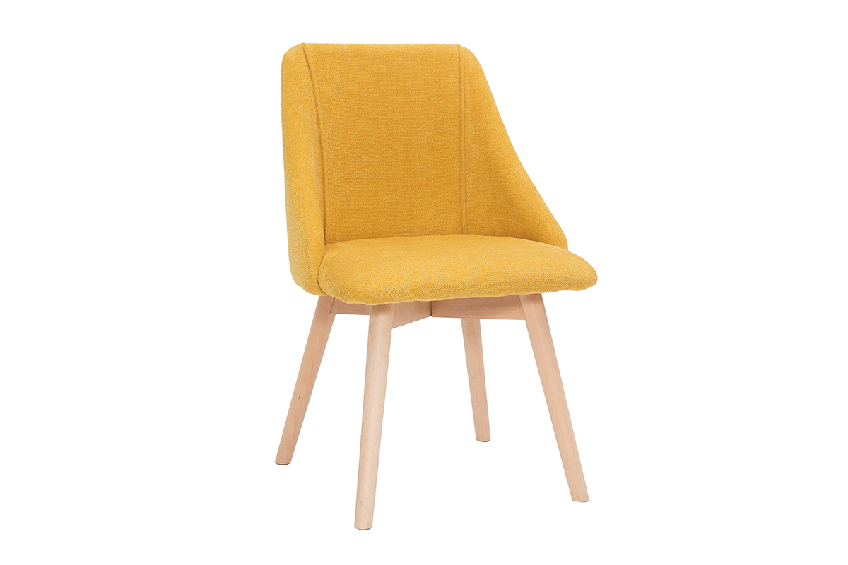 Chaises scandinaves en tissu effet velours textur jaune moutarde et bois clair (lot de 2) HIGGINS