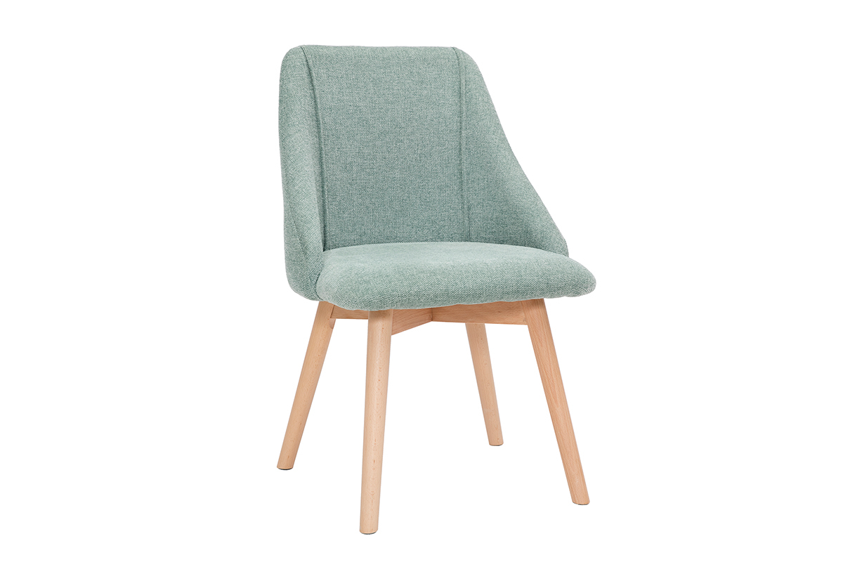 Chaises scandinaves en tissu effet velours textur vert cladon et bois clair (lot de 2) HIGGINS