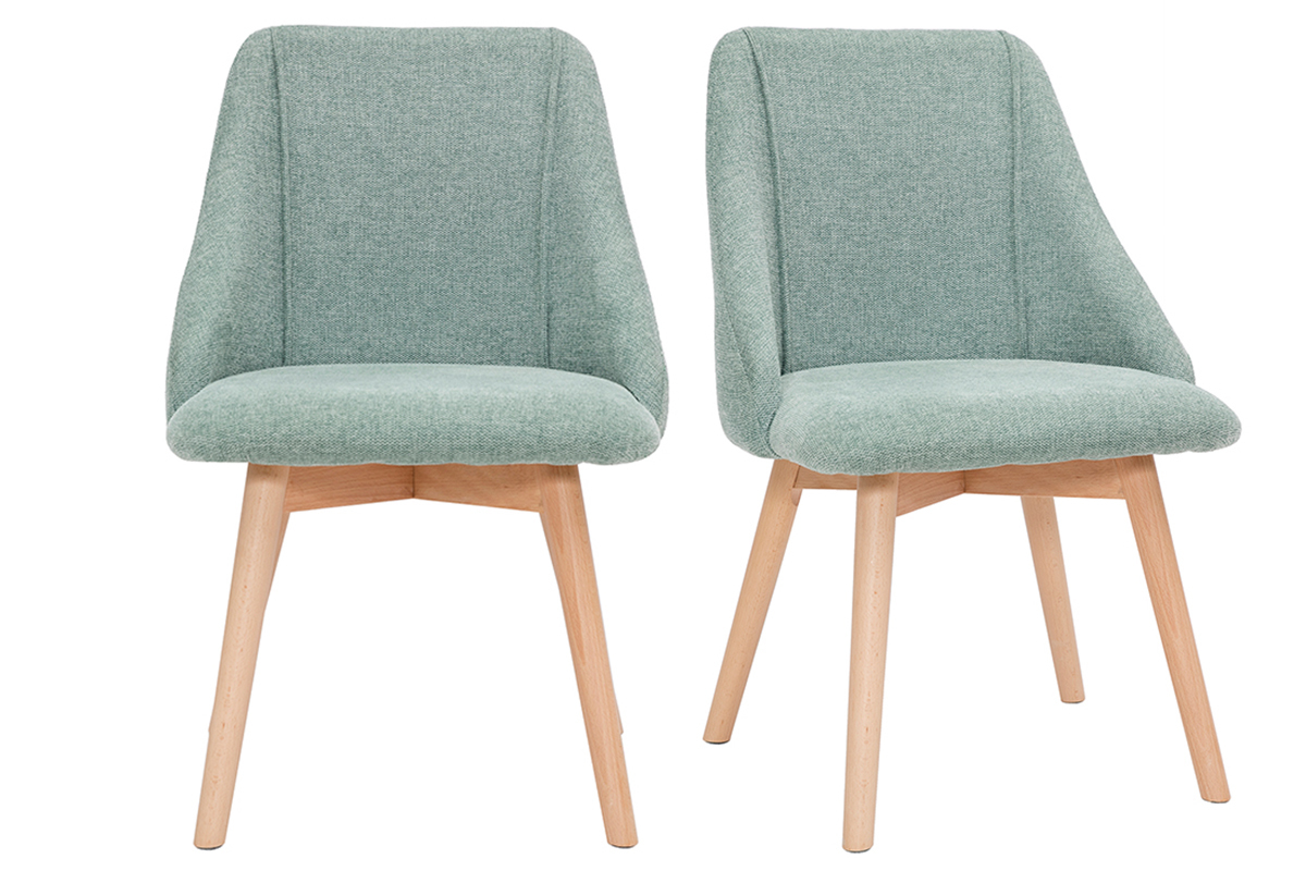 Chaises scandinaves en tissu effet velours textur vert cladon et bois clair (lot de 2) HIGGINS