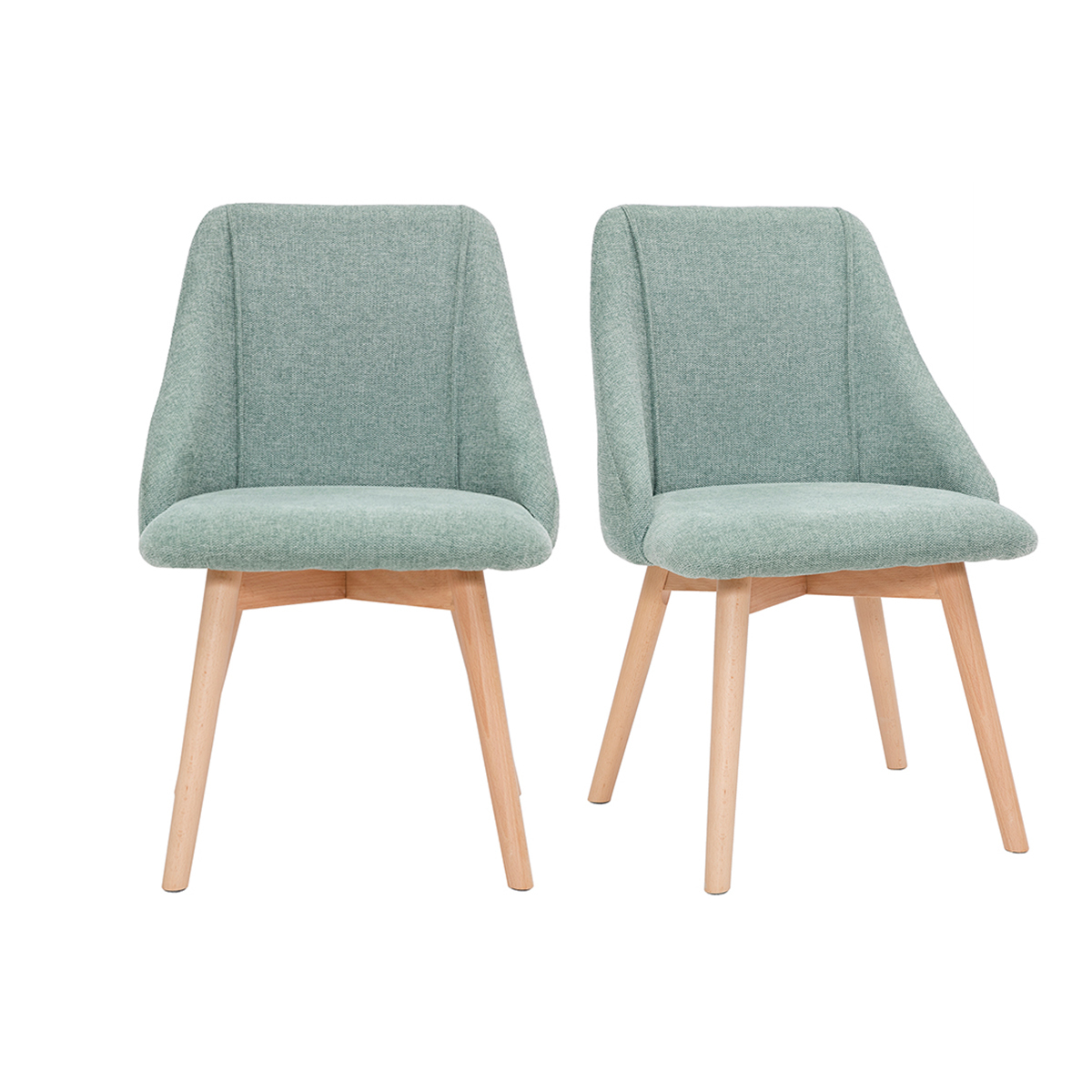 Chaises scandinaves en tissu effet velours texturé vert céladon et bois clair (lot de 2) HIGGINS