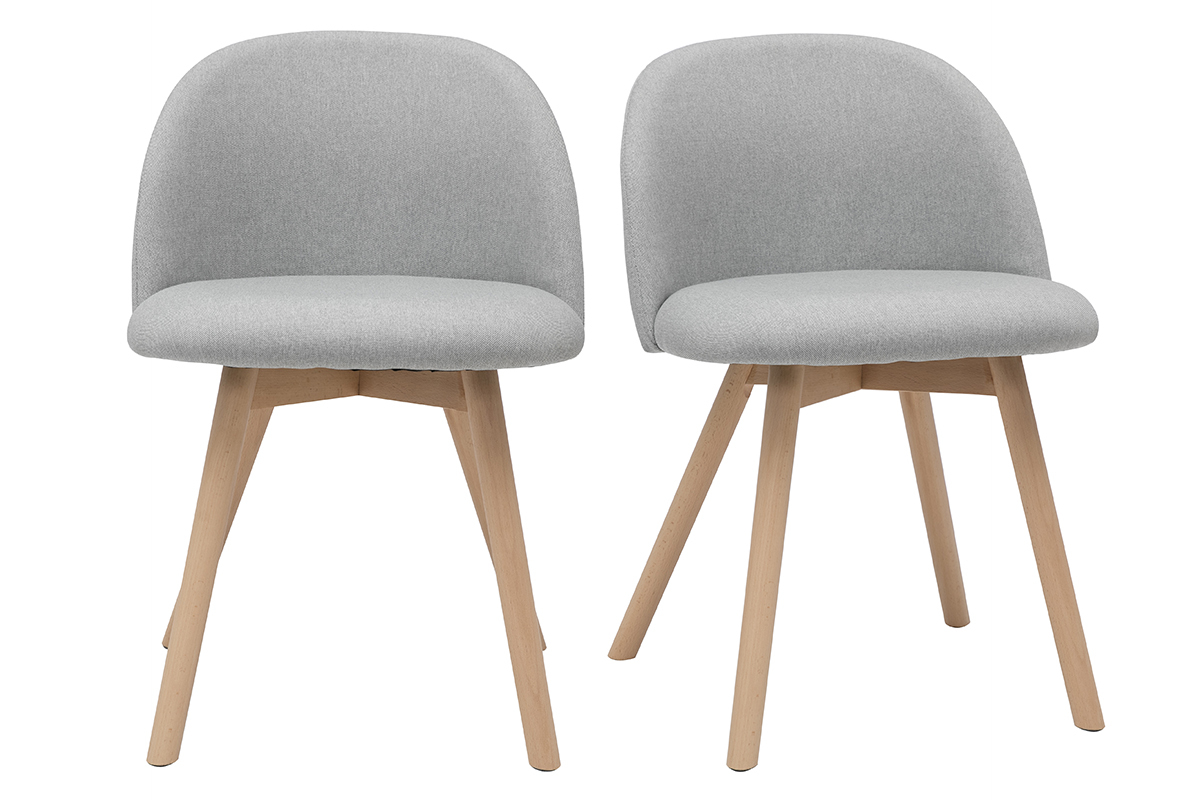 Chaises scandinaves en tissu gris clair et bois clair massif (lot de 2) CELESTE