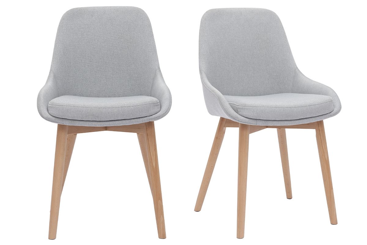 Chaises scandinaves en tissu gris clair et bois clair massif (lot de 2) HOLO