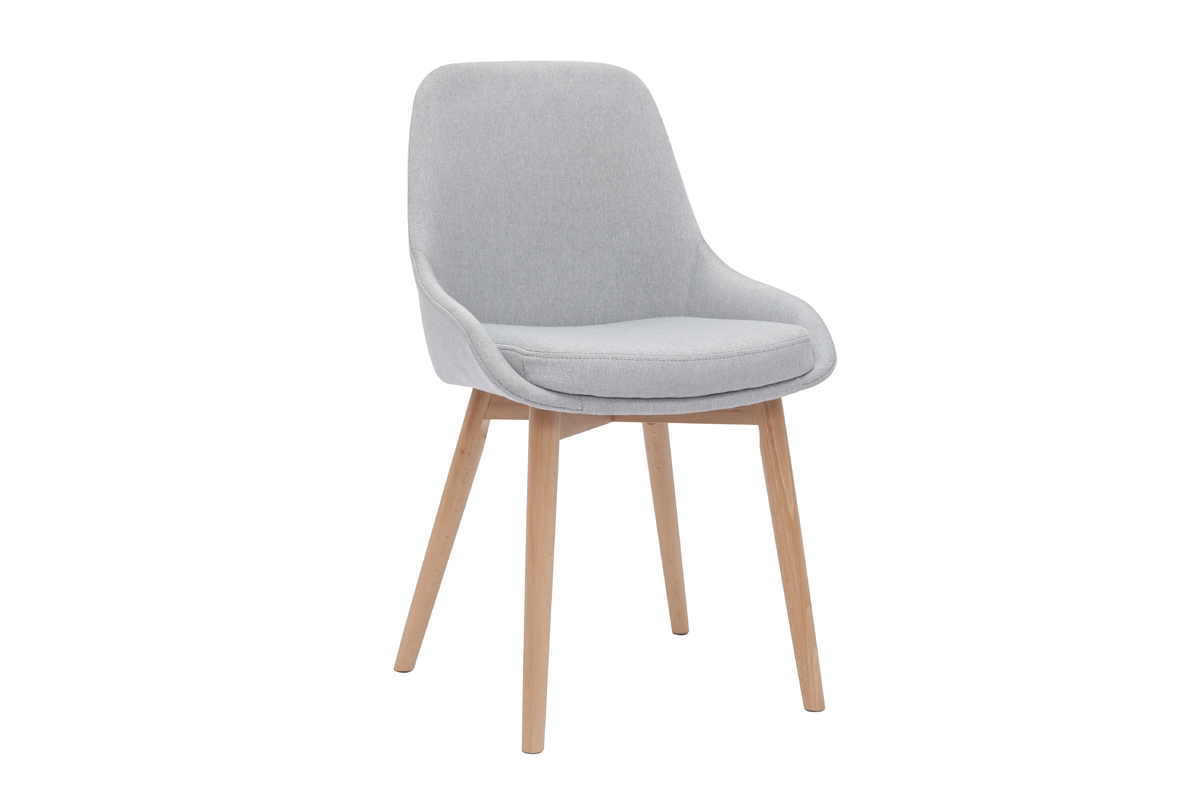 Chaises scandinaves en tissu gris clair et bois clair massif (lot de 2) HOLO