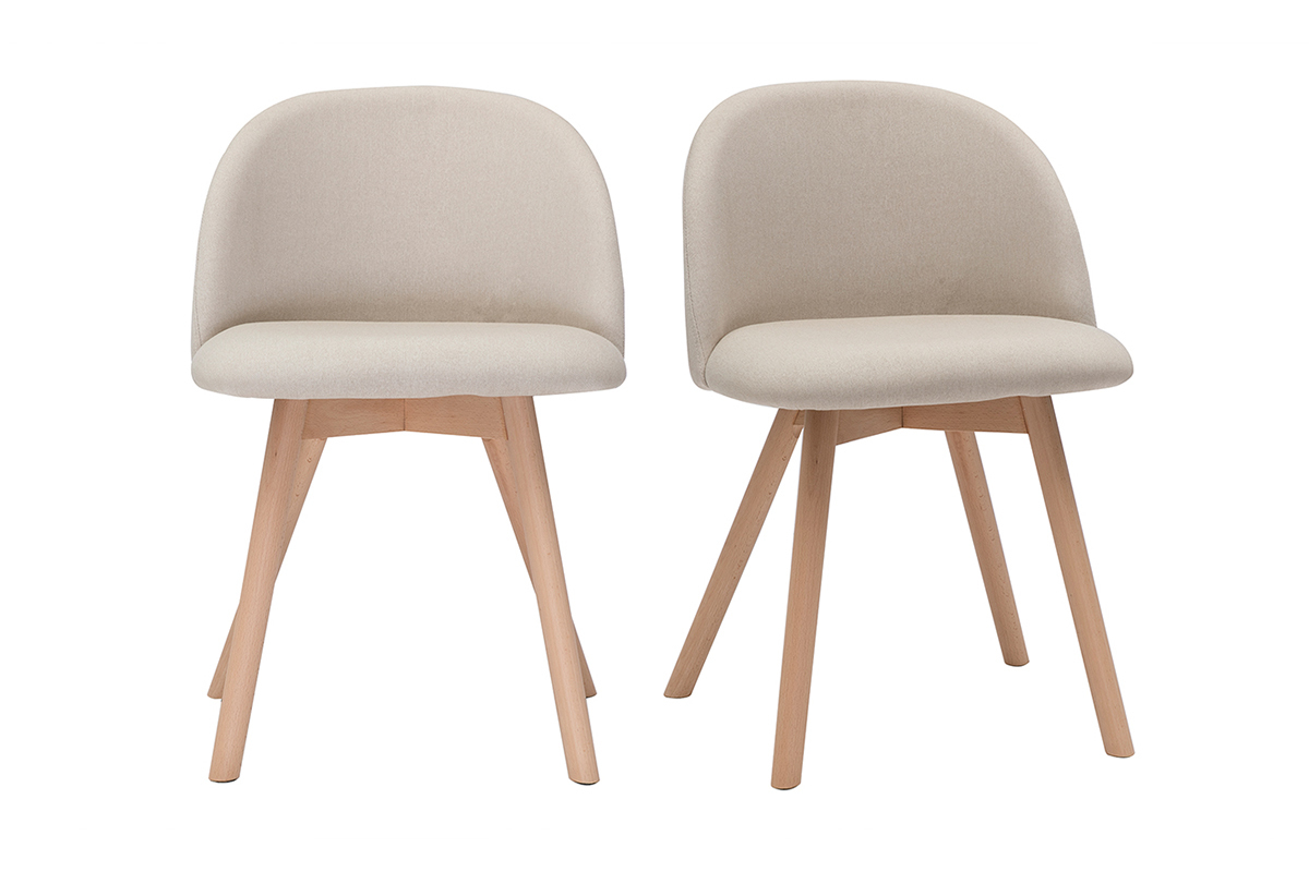 Chaises scandinaves en tissu naturel et bois clair massif (lot de 2) CELESTE