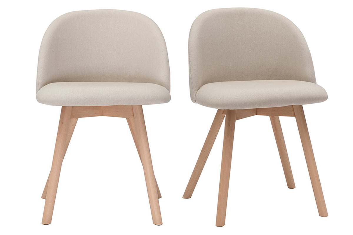 Chaises scandinaves en tissu naturel et bois clair massif (lot de 2) CELESTE