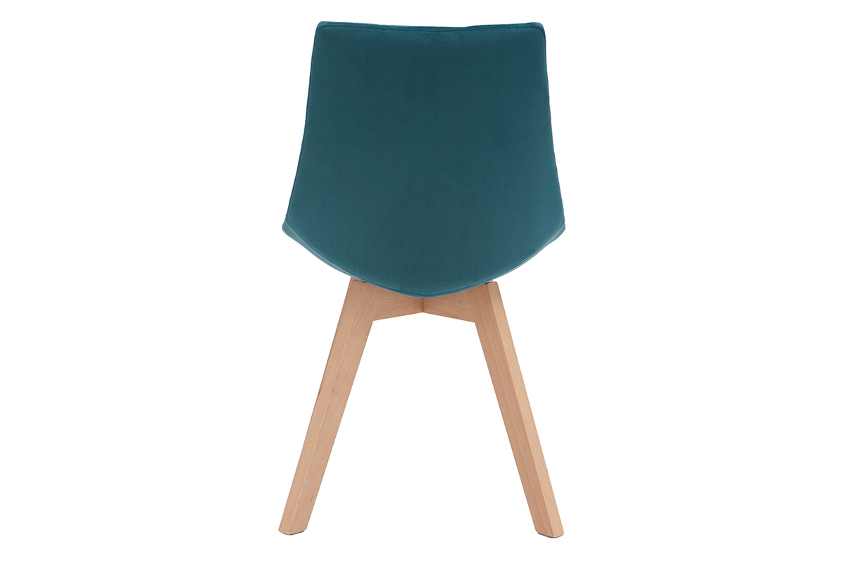 Chaises scandinaves en tissu velours bleu ptrole et bois clair (lot de 2) MATILDE