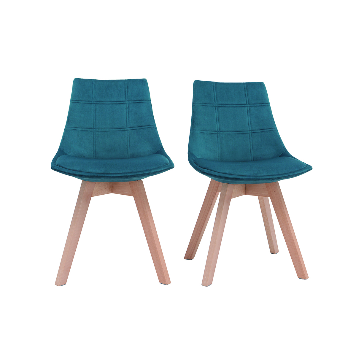 Chaises scandinaves en tissu velours bleu pétrole et bois clair (lot de 2) MATILDE