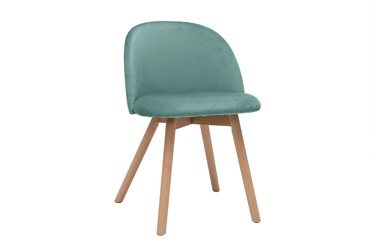 Chaises scandinaves en tissu velours vert cladon et bois clair massif (lot de 2) CELESTE