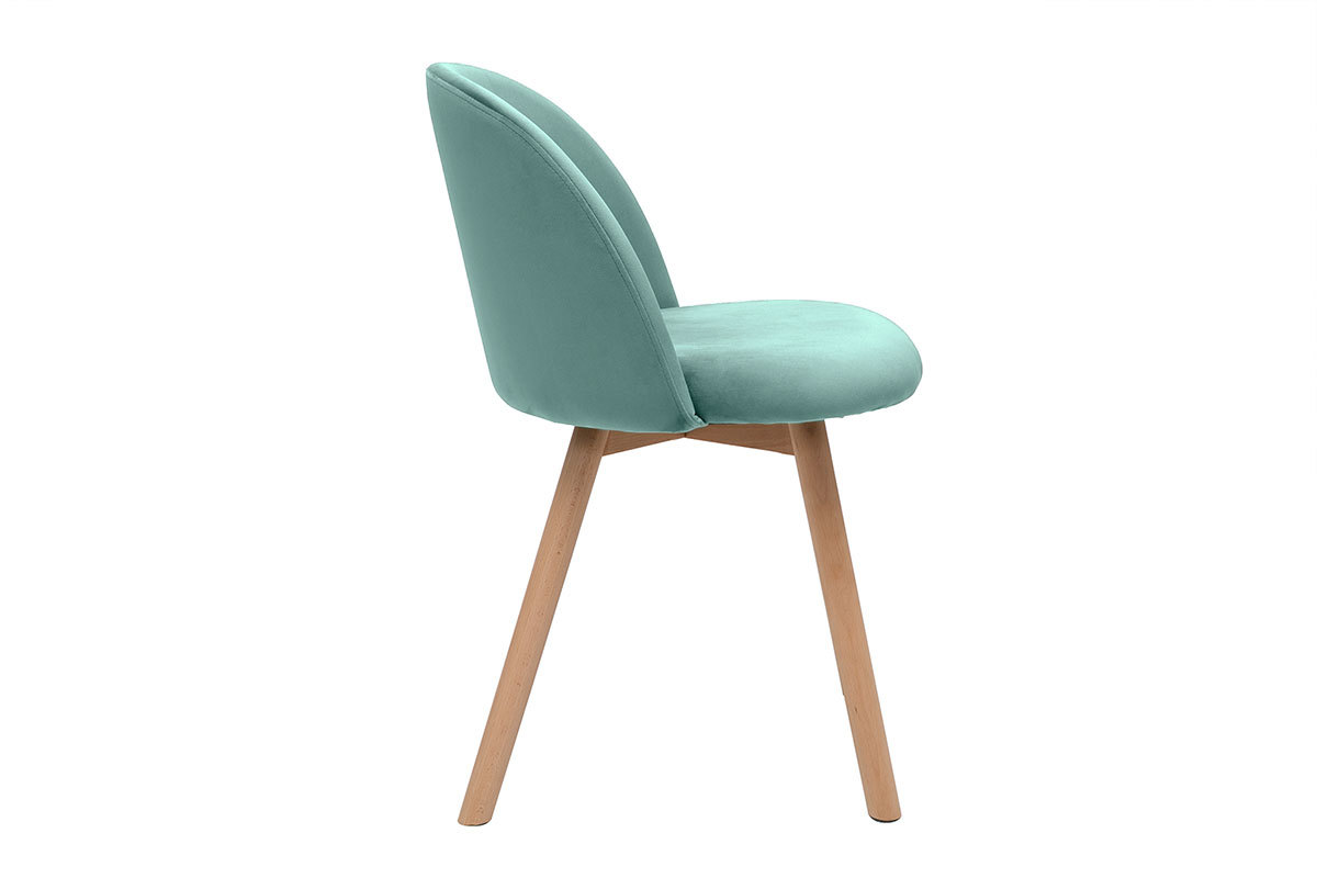 Chaises scandinaves en tissu velours vert cladon et bois clair massif (lot de 2) CELESTE