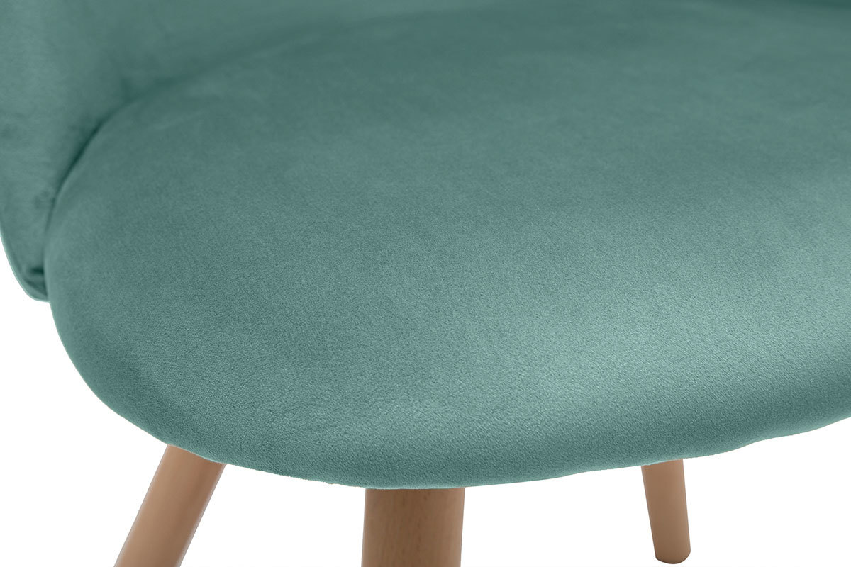 Chaises scandinaves en tissu velours vert cladon et bois clair massif (lot de 2) CELESTE