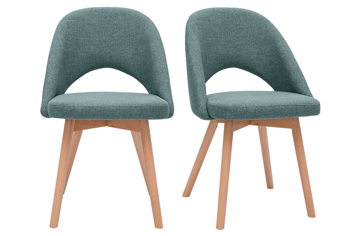 Chaises scandinaves en tissu vert de gris et bois clair (lot de 2) COSETTE