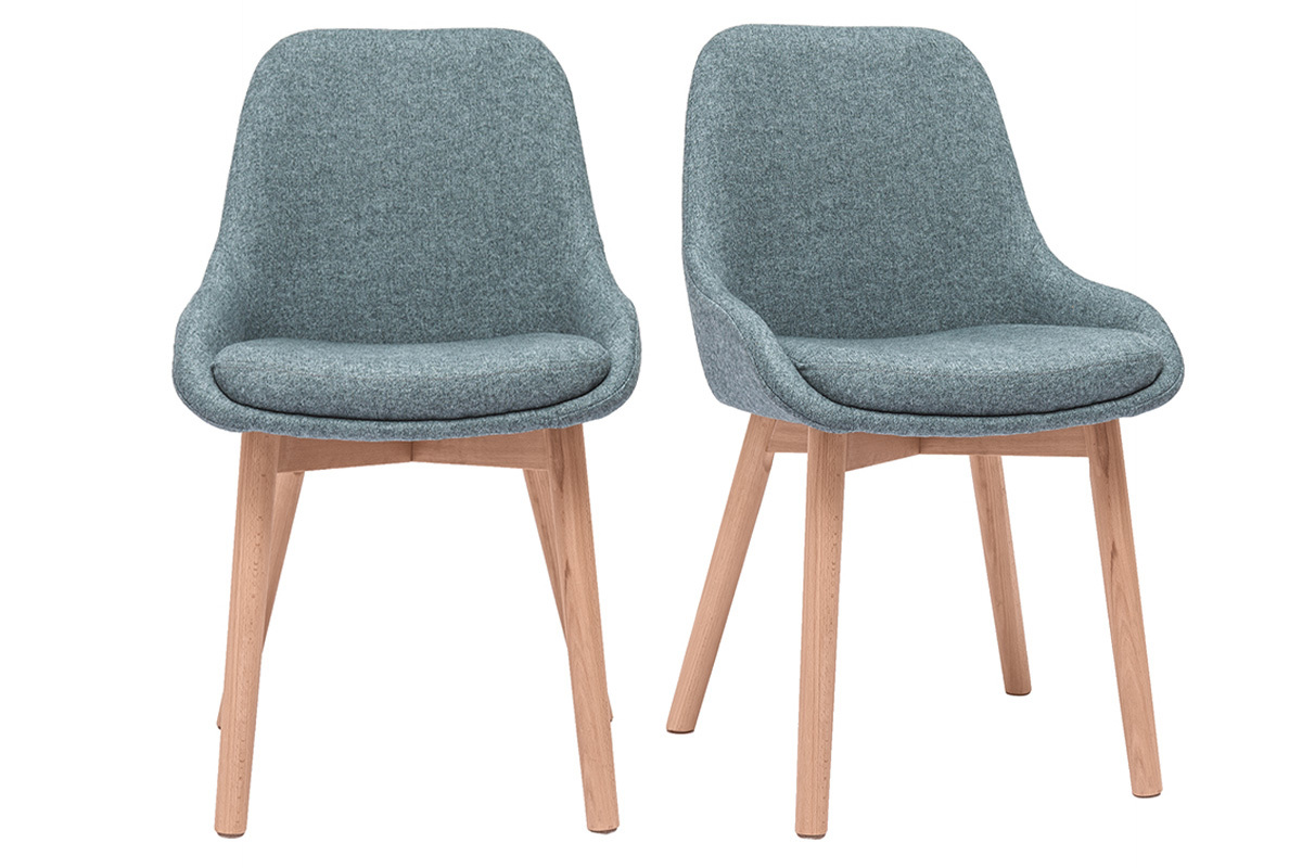 Chaises scandinaves en tissu vert de gris et bois clair massif (lot de 2) HOLO