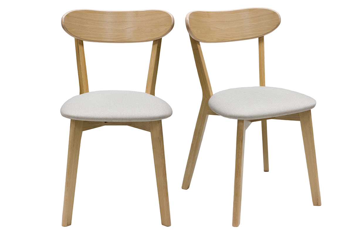 Chaises vintage en bois clair chne et tissu beige (lot de 2) DOVE