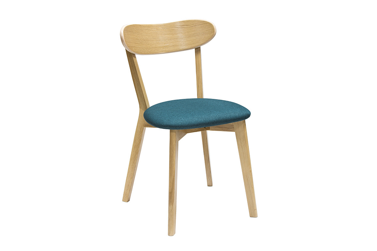 Chaises vintage en bois clair chne et tissu bleu paon (lot de 2) DOVE