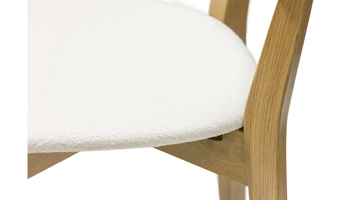 Chaises vintage en bois clair chne et tissu effet laine boucle blanc (lot de 2) DOVE