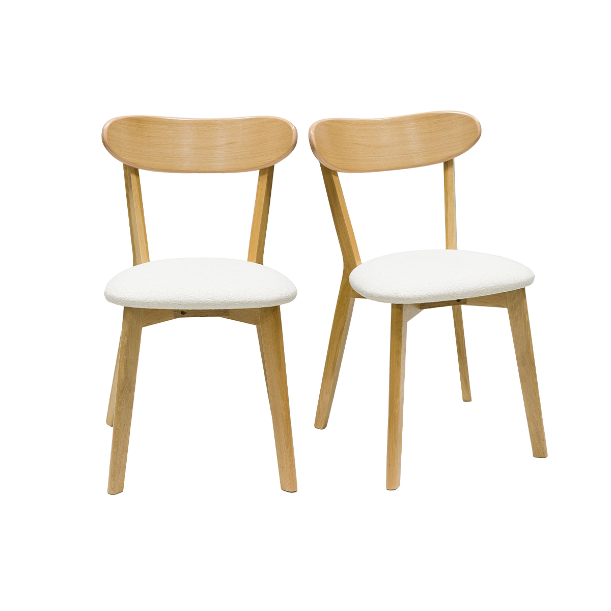 Chaises vintage en bois clair chêne et tissu effet laine bouclée blanc (lot de 2) DOVE