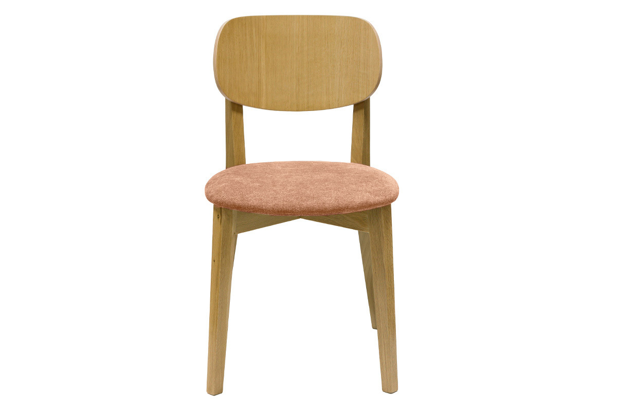 Chaises vintage en bois clair chne et tissu effet velours terracotta (lot de 2) LUCIA