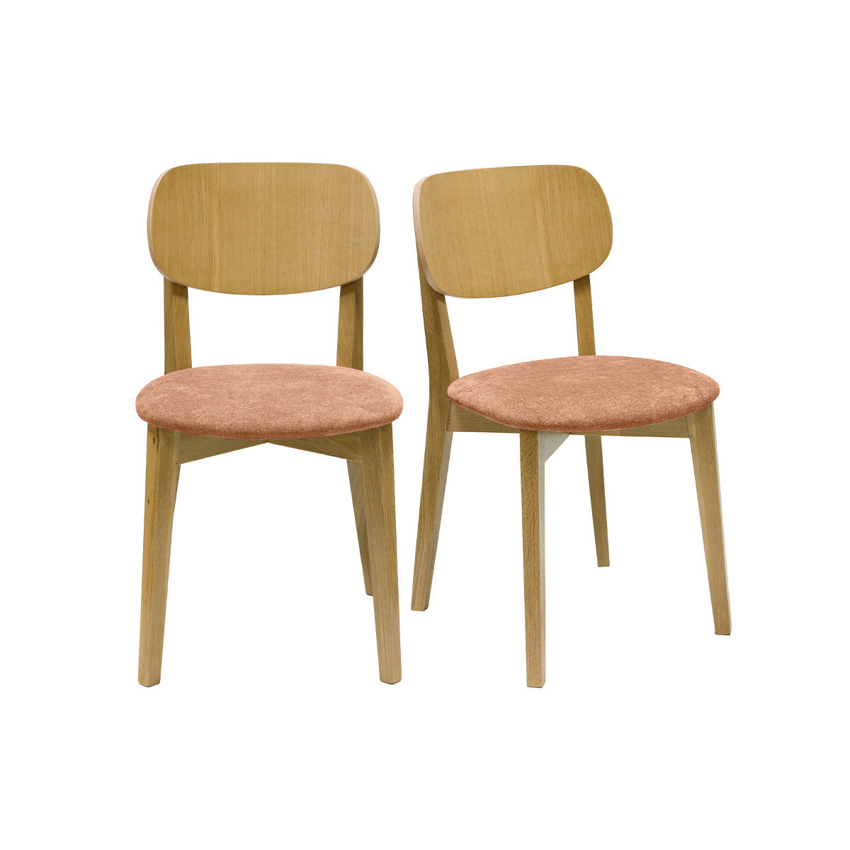 Chaises vintage en bois clair chêne et tissu effet velours terracotta (lot de 2) LUCIA