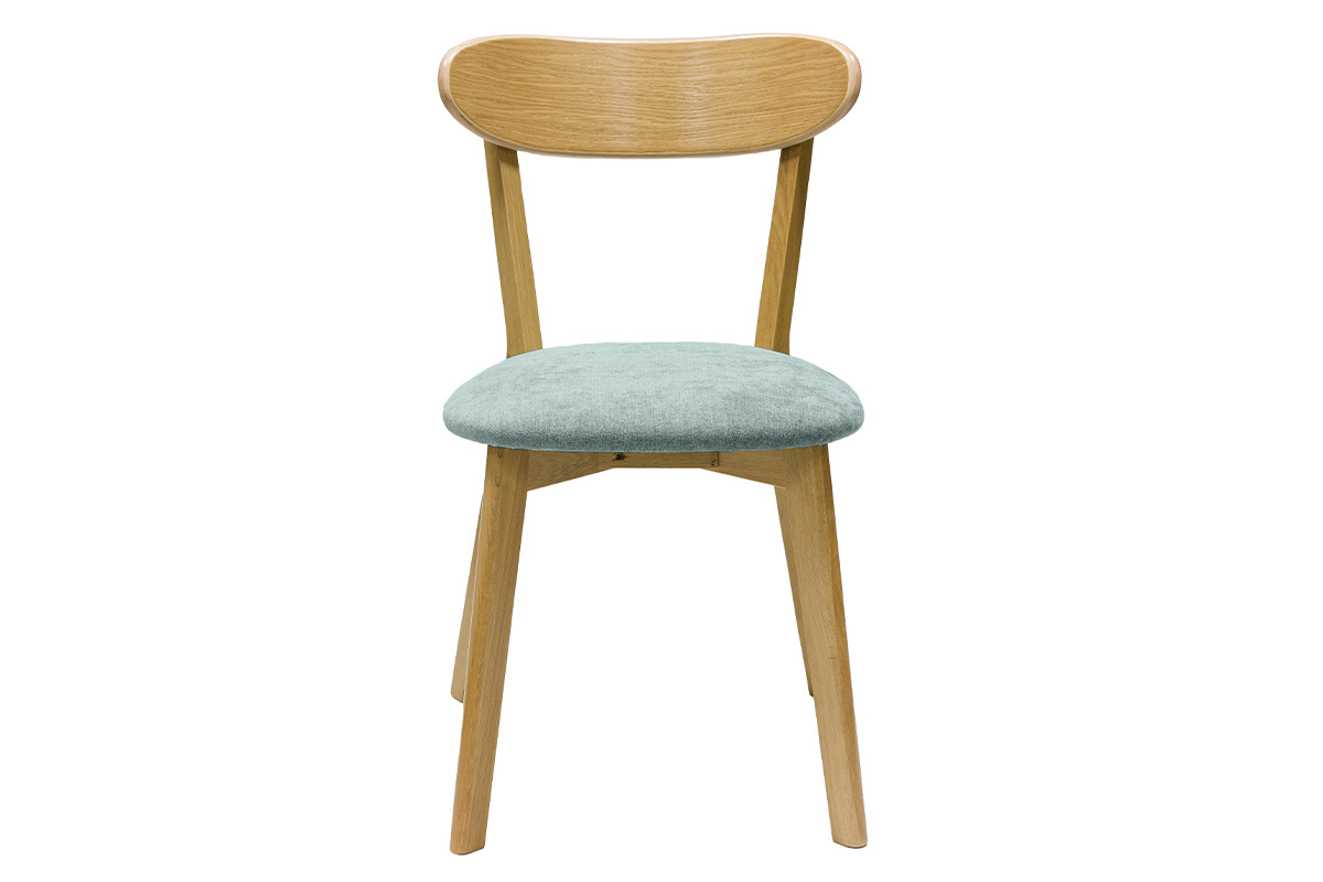 Chaises vintage en bois clair chne et tissu effet velours vert cladon (lot de 2) DOVE