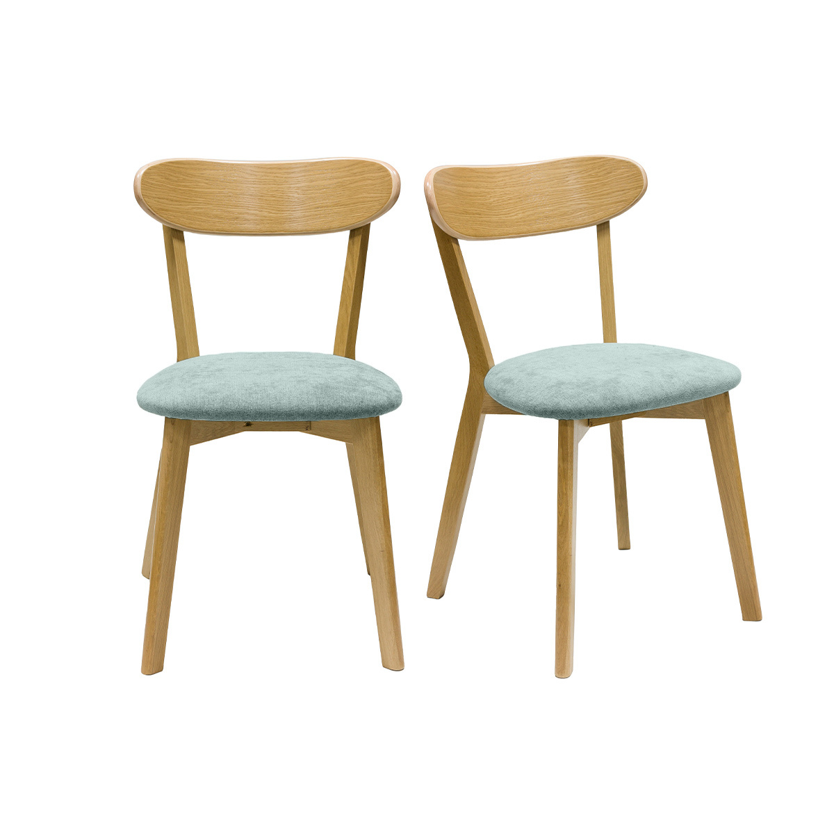 Chaises vintage en bois clair chêne et tissu effet velours vert céladon (lot de 2) DOVE