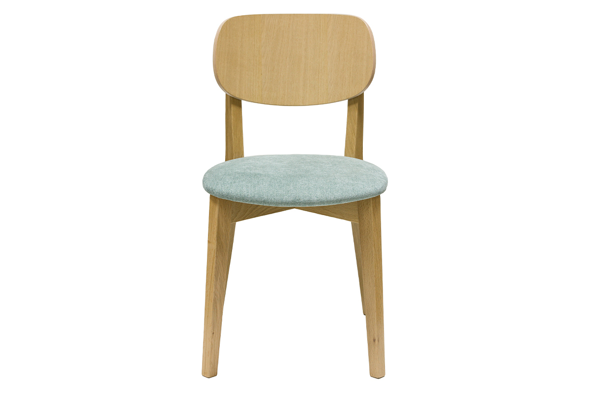 Chaises vintage en bois clair chne et tissu effet velours vert cladon (lot de 2) LUCIA