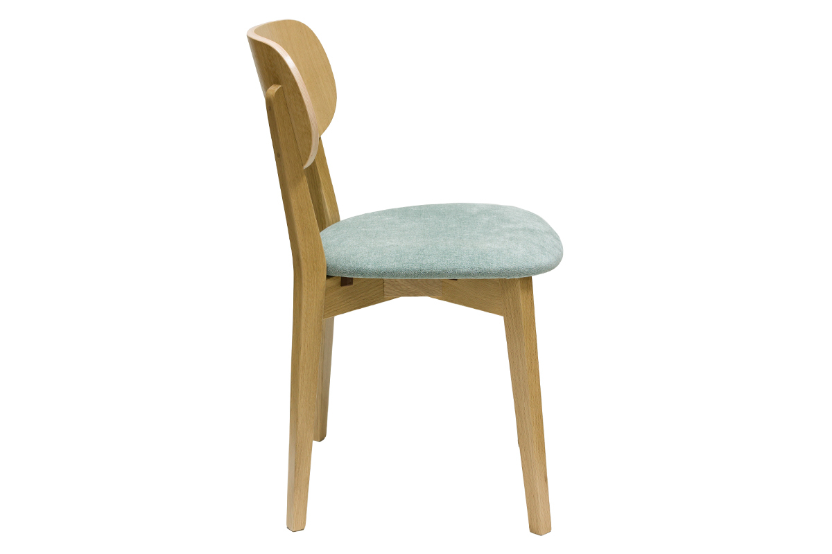 Chaises vintage en bois clair chne et tissu effet velours vert cladon (lot de 2) LUCIA