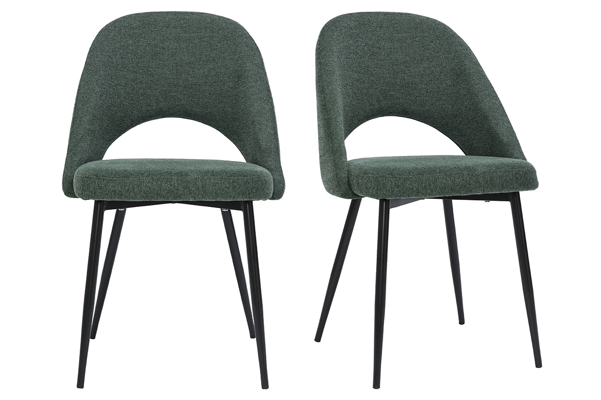 Chaises vintage en tissu effet velours textur vert et mtal noir (lot de 2) COSETTE