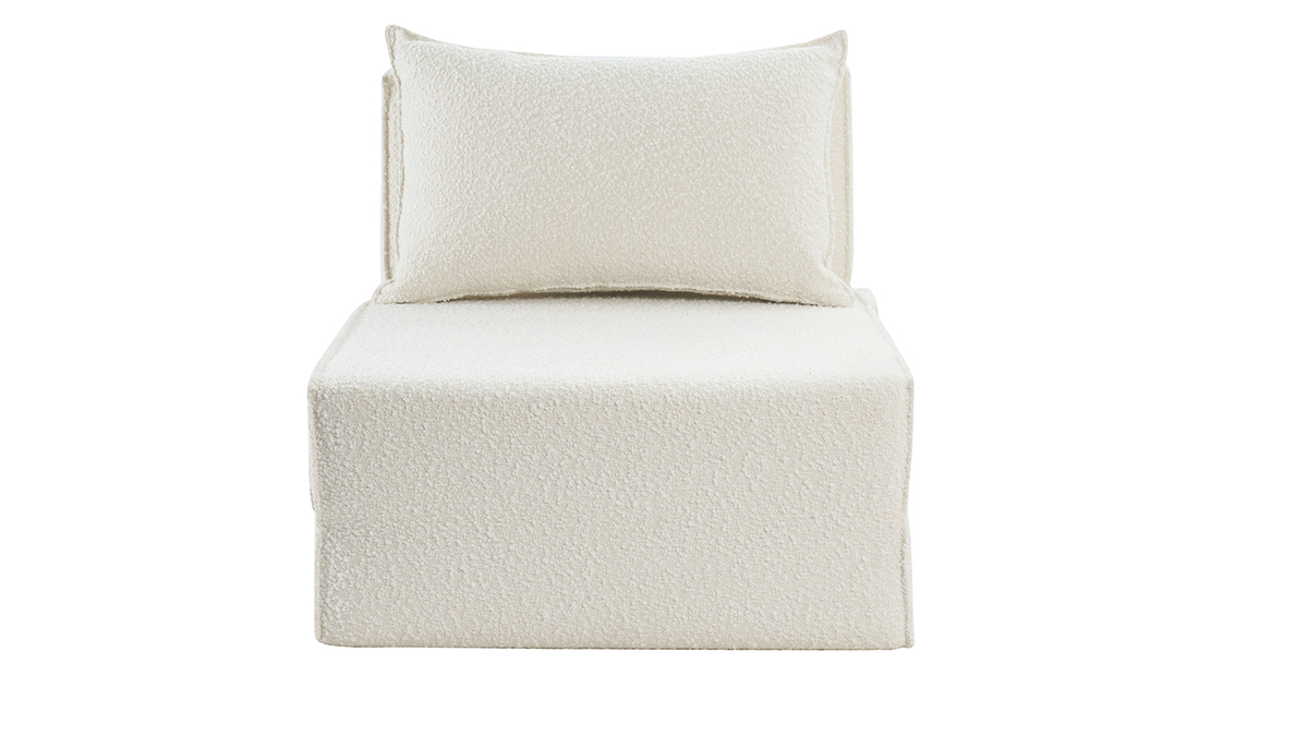 Chauffeuse 1 place convertible en tissu effet laine boucle blanc VICTOR