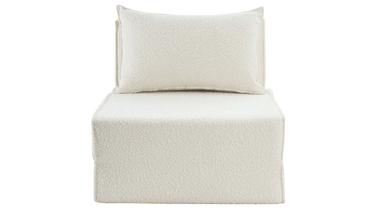 Chauffeuse 1 place convertible en tissu effet laine boucle blanc VICTOR