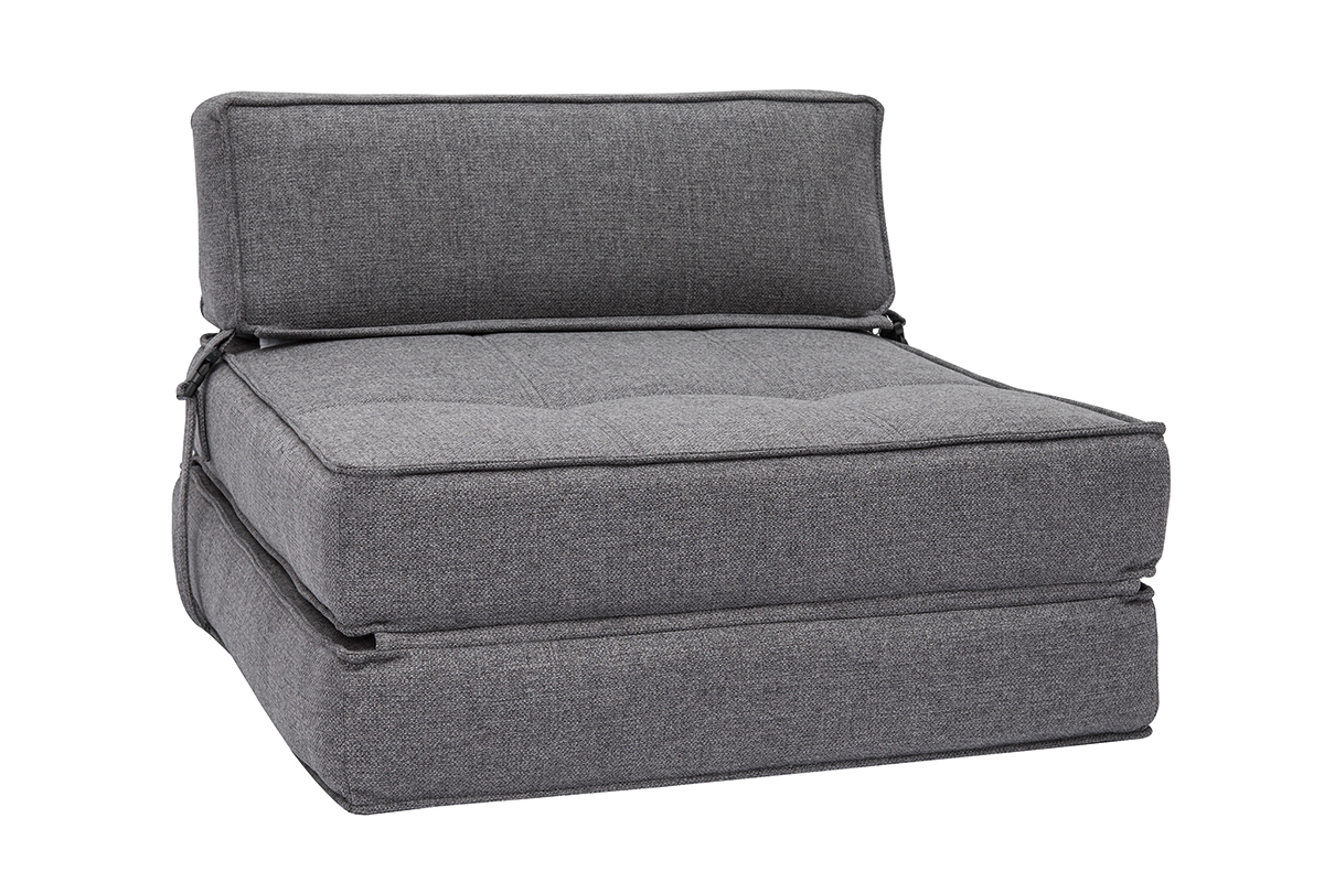 Chauffeuse 1 place convertible en tissu gris KATY