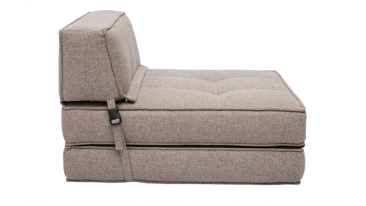 Chauffeuse 1 place convertible en tissu taupe KATY