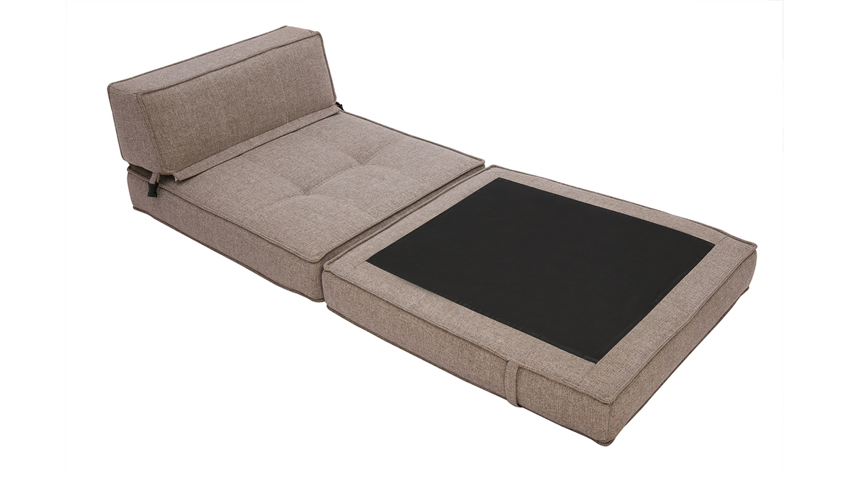 Chauffeuse 1 place convertible en tissu taupe KATY