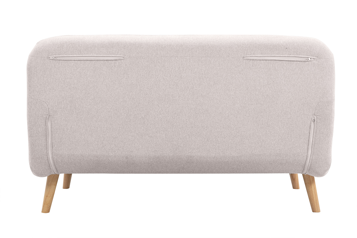 Chauffeuse 2 places convertible en tissu effet velours textur beige et bois clair AMIKO