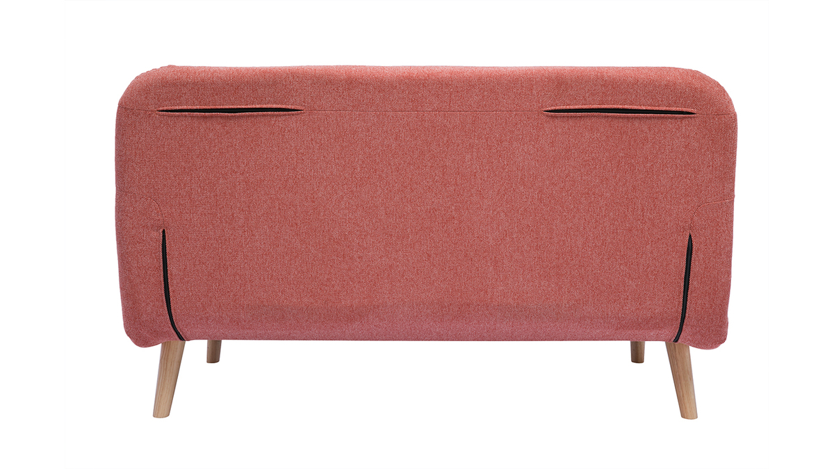 Chauffeuse 2 places convertible en tissu effet velours textur terracotta et bois clair AMIKO