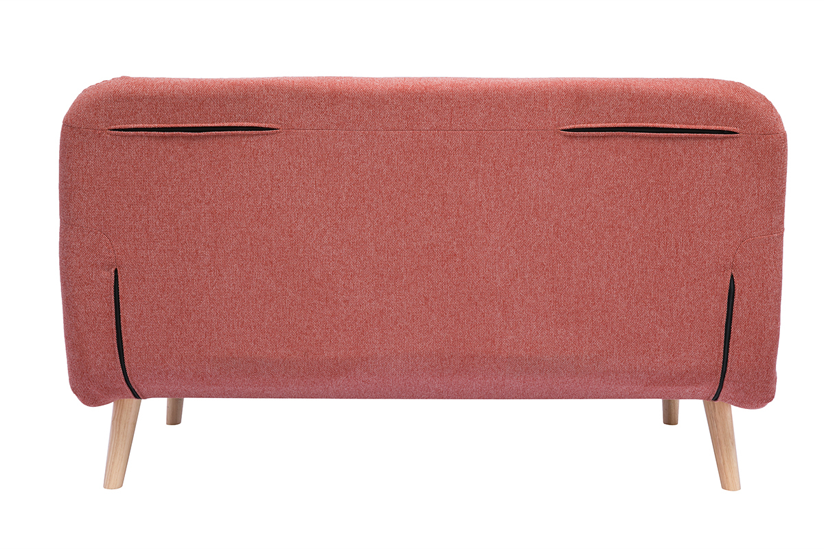 Chauffeuse 2 places convertible en tissu effet velours textur terracotta et bois clair AMIKO