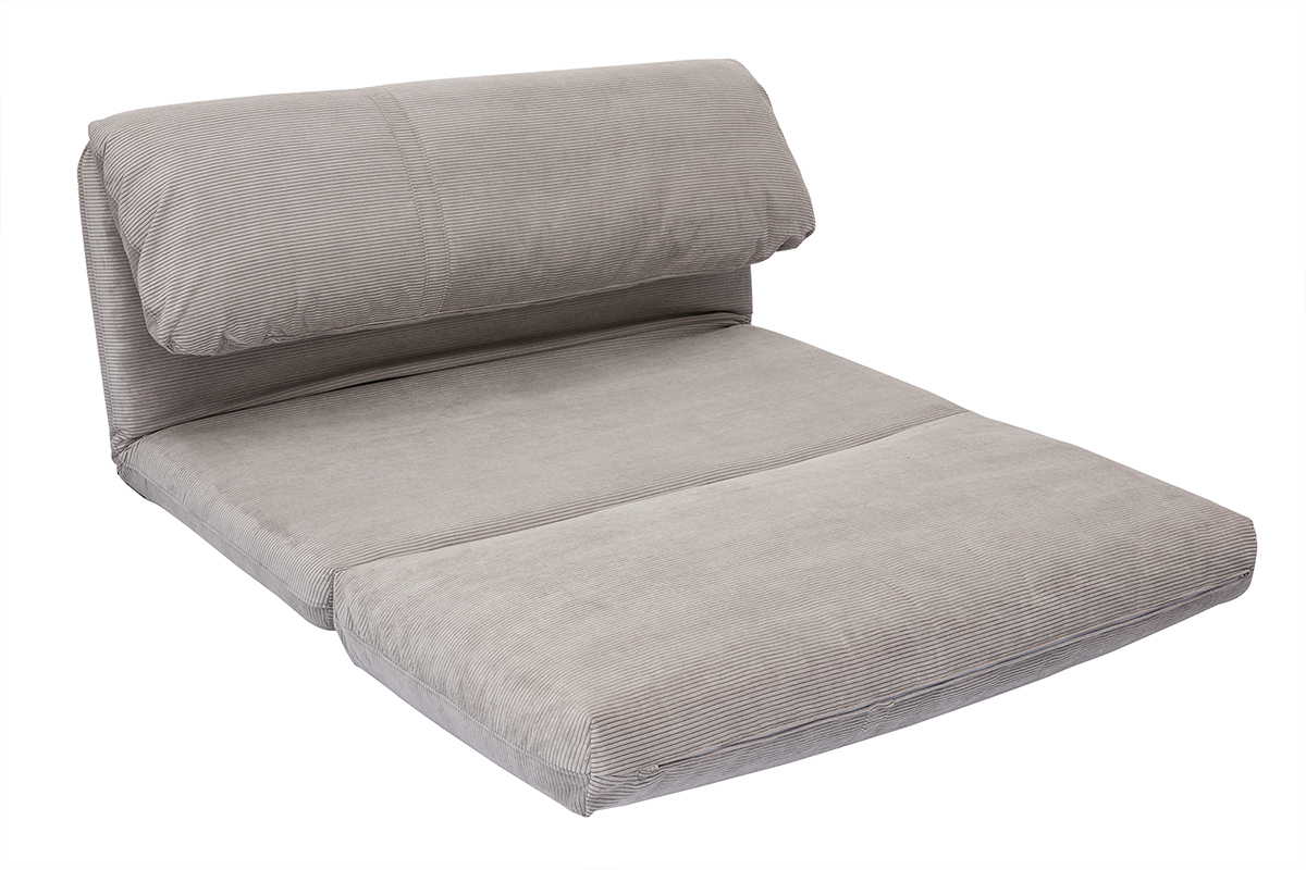 Chauffeuse convertible 2 places en tissu velours ctel gris clair SPENCER