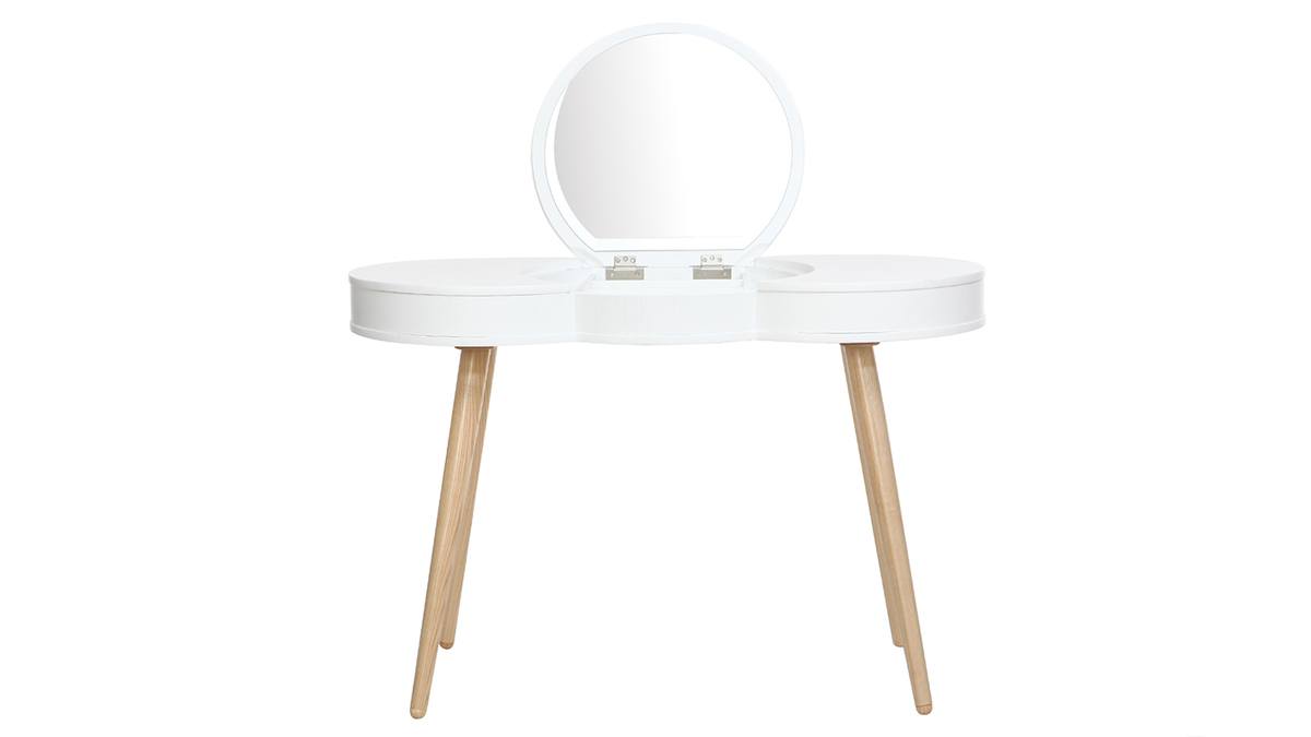 Coiffeuse scandinave bois blanc miroir rond NUBE