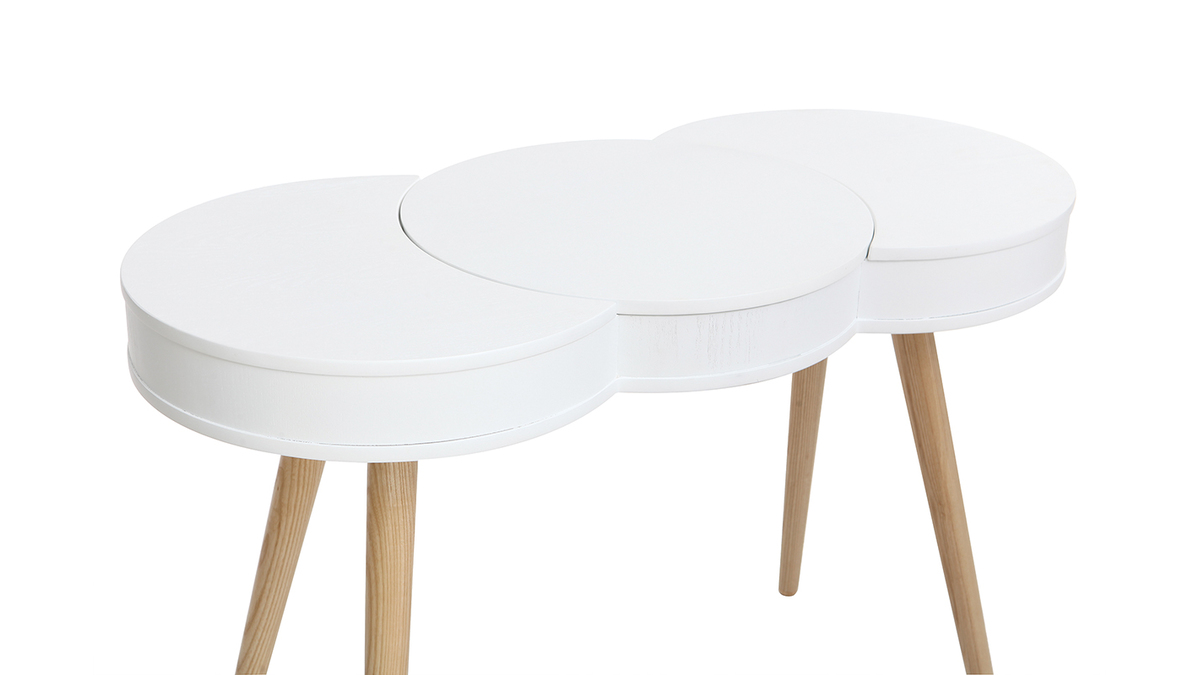 Coiffeuse scandinave bois blanc miroir rond NUBE