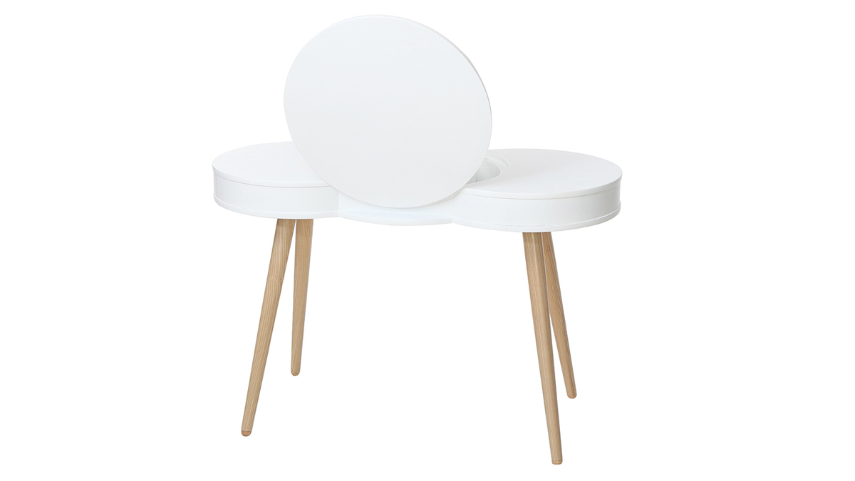 Coiffeuse scandinave bois blanc miroir rond NUBE