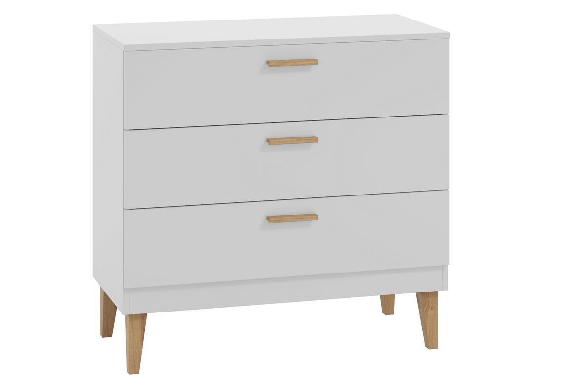 Commode blanc mat et bois clair 3 tiroirs L90 cm ELIAS