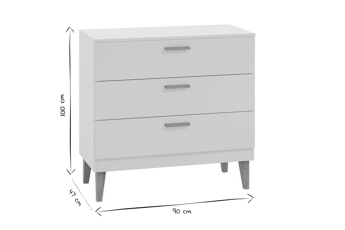 Commode blanc mat et bois clair 3 tiroirs L90 cm ELIAS