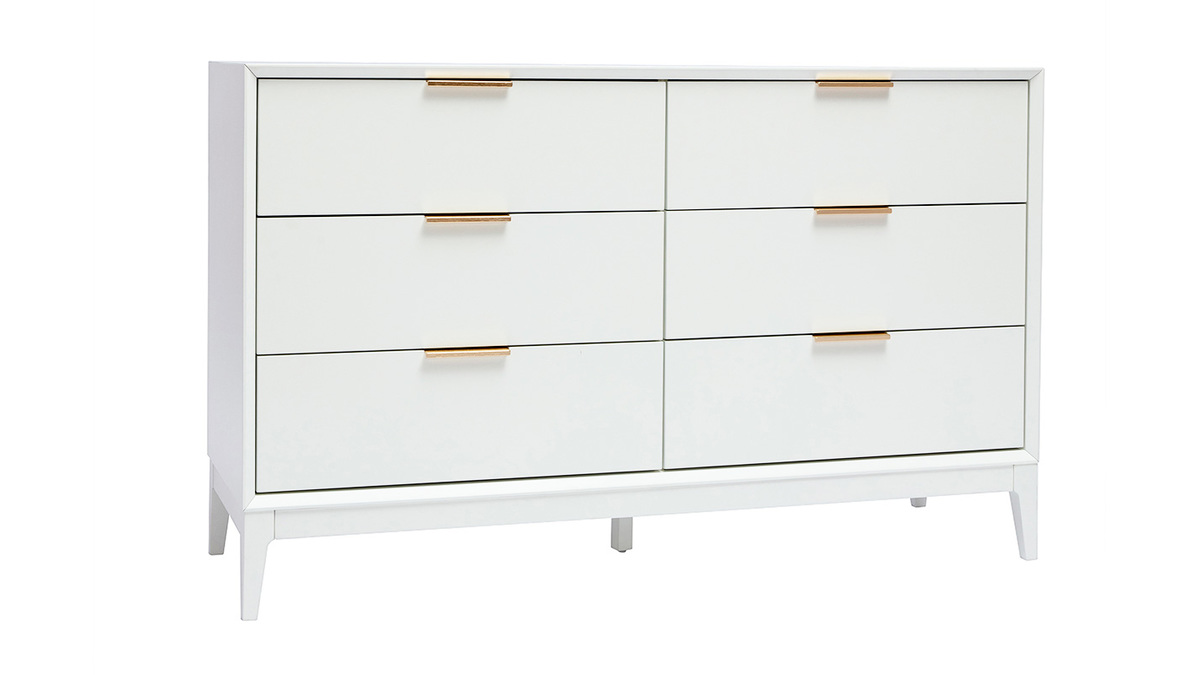 Commode blanche mat et mtal dor 6 tiroirs L120 cm GIANA