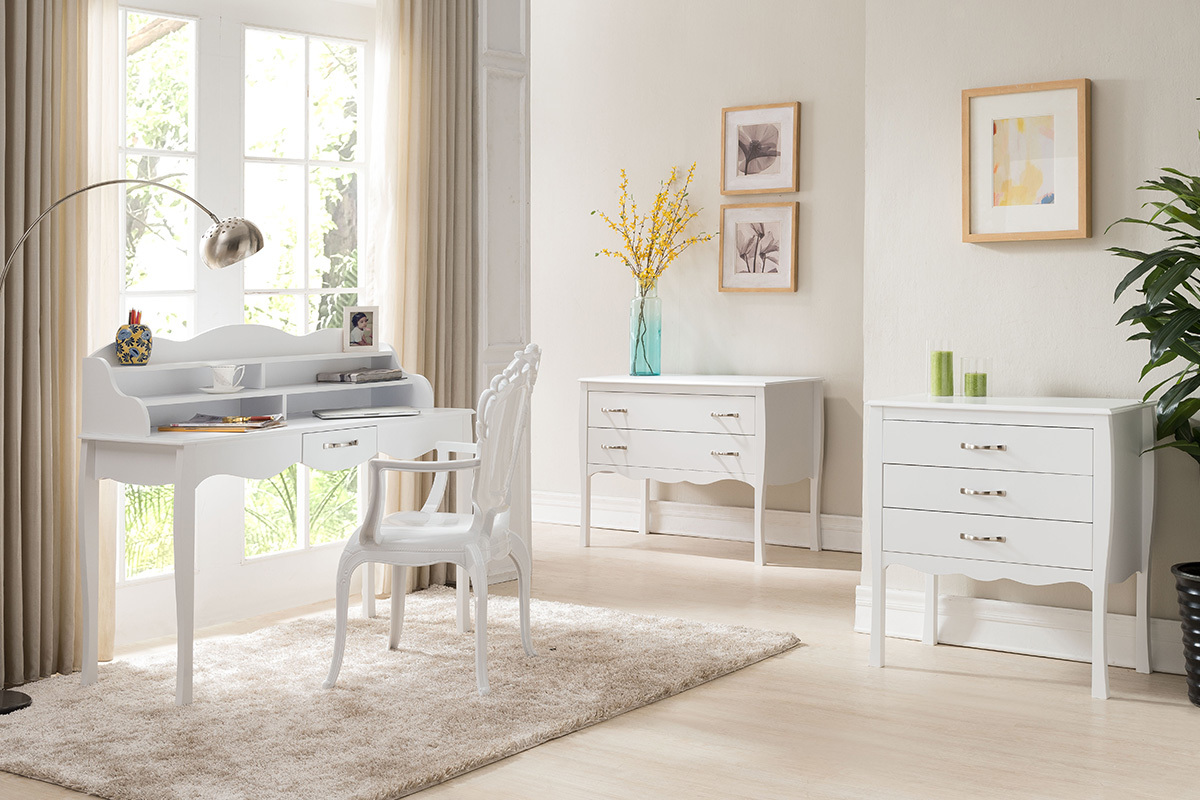 Commode design baroque blanc 3 tiroirs MARGOT