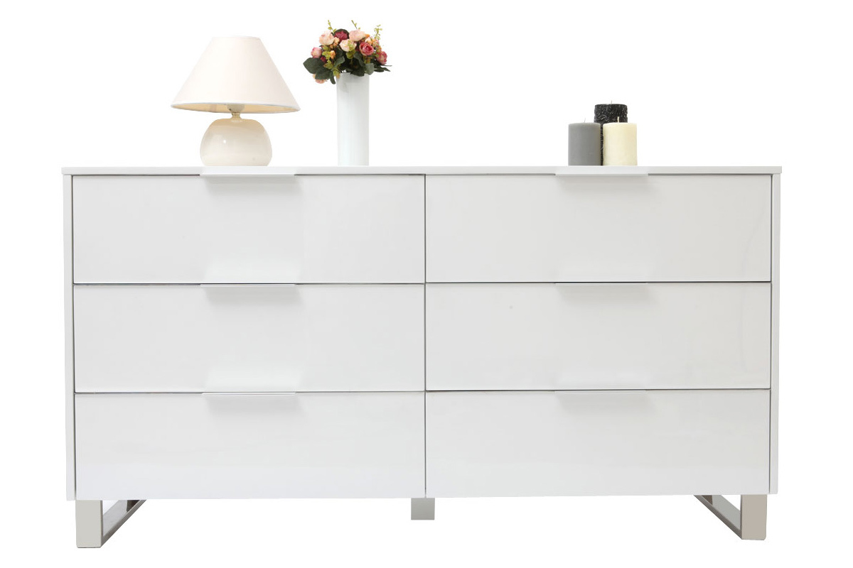 Commode design blanche laque 6 tiroirs L140 cm HALIFAX