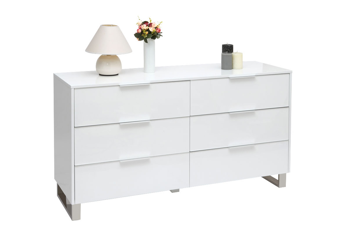 Commode design blanche laque 6 tiroirs L140 cm HALIFAX