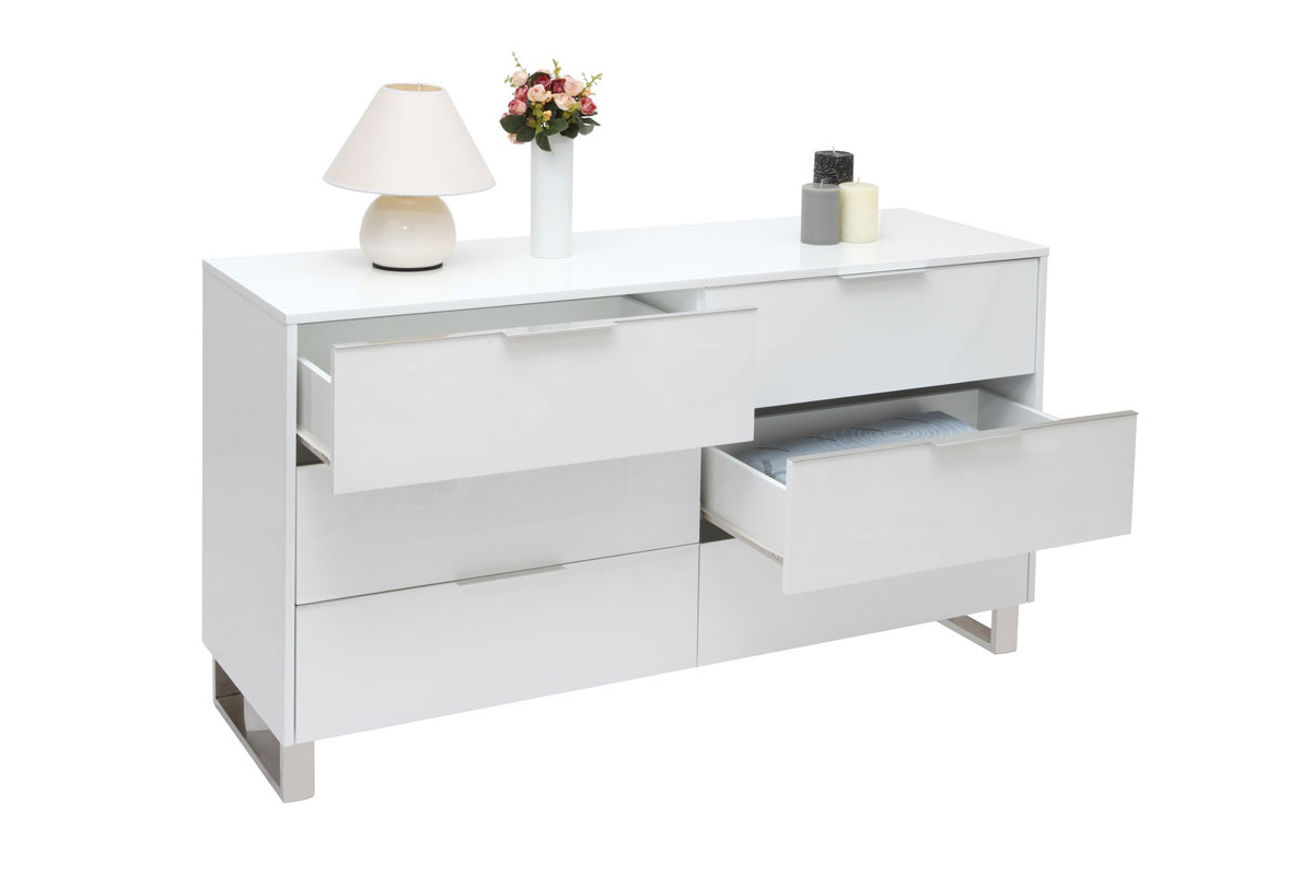 Commode design blanche laque 6 tiroirs L140 cm HALIFAX