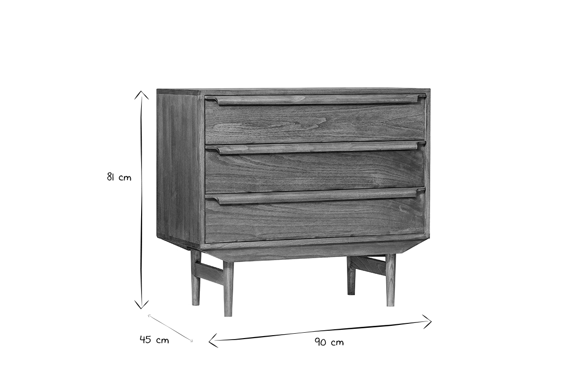 Commode en bois fonc 3 tiroirs L90 cm SEVEN